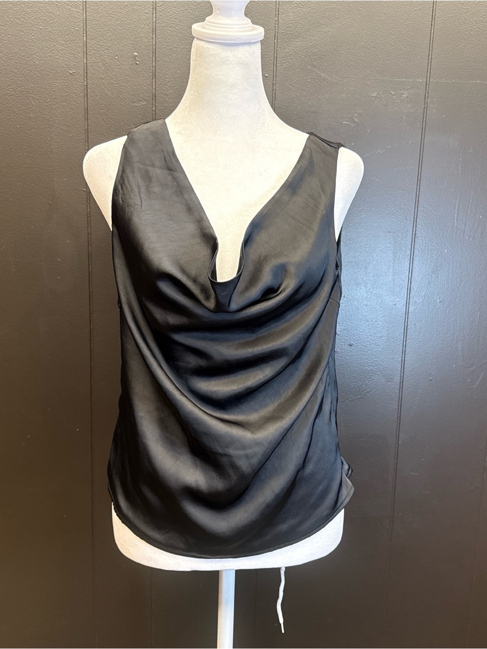 Elie Tahari Black Satin Drape Cowl Neck Camisole